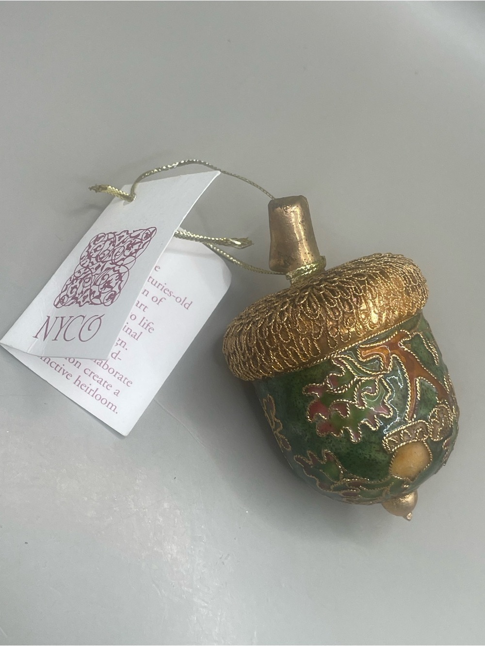 Vintage NYCO GoldTone Multicolor Enamel Cloisonné Acorn Fall 2.75” Ornament NWT